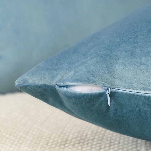 Set of 4 Sky Blue Soft Velvet New Pillow Covers 18" Square w Zipper Pastel Decor - Picture 4 of 7